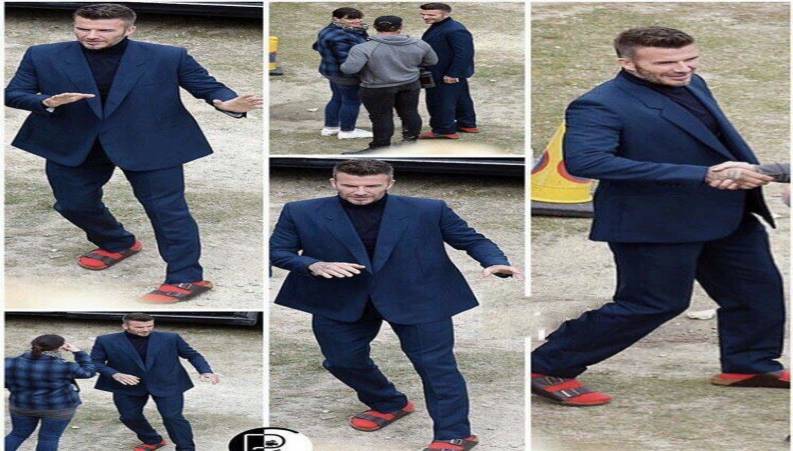 دیوید بکهام با جوراب قرمز و دمپایی سوژه کمدین ها شده است