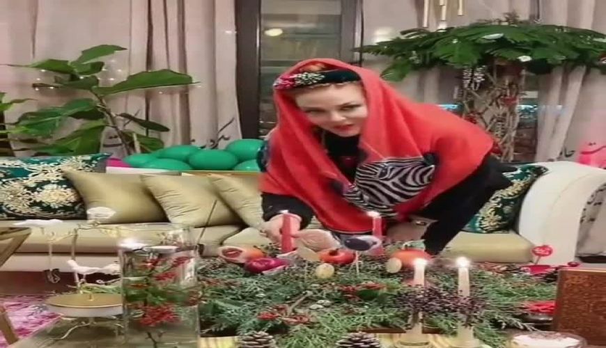 سفره شب یلدا بهاره رهنما شیک و زیبا در خانه اش
