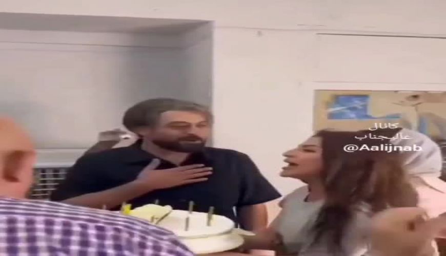 جشن تولد مهیج مصطفی زمانی در پشت صحنه آمرلی همراه ناریمان الصالحی 